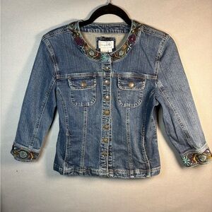 Live a Little Blue Denim Jacket with Colorful Embroidery